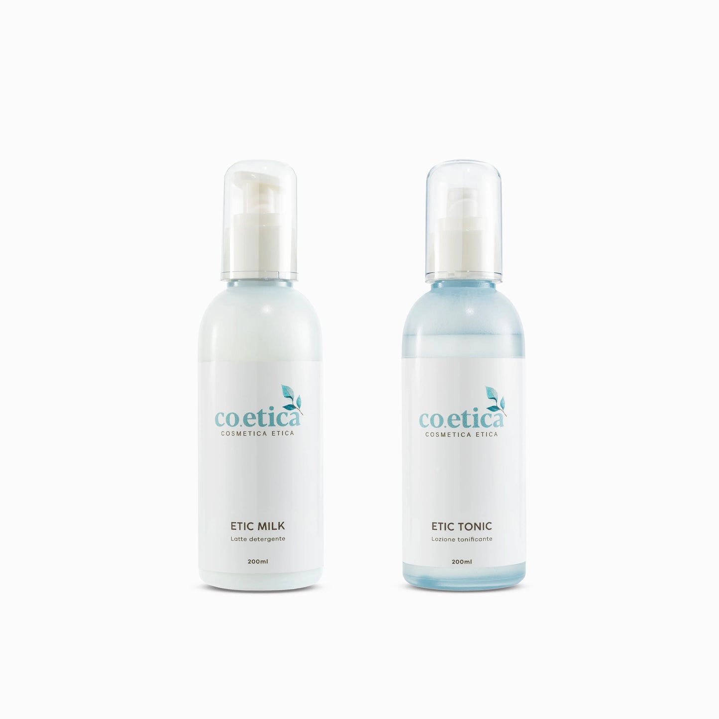 Kit per la pulizia del viso con Etic Milk e Etic Tonic, ideale per tutti i tipi di pelle.