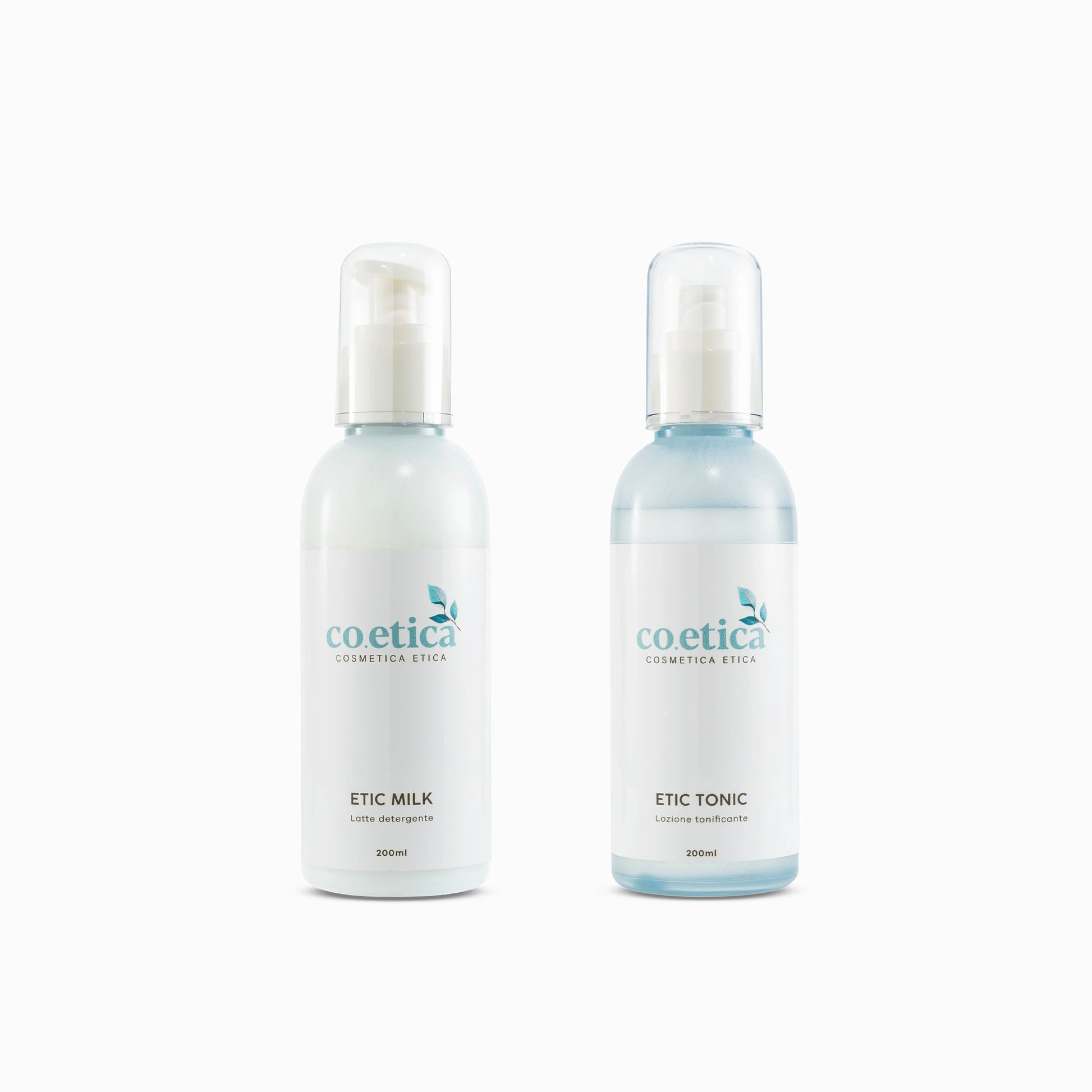 Kit per la pulizia del viso con Etic Milk e Etic Tonic, ideale per tutti i tipi di pelle.